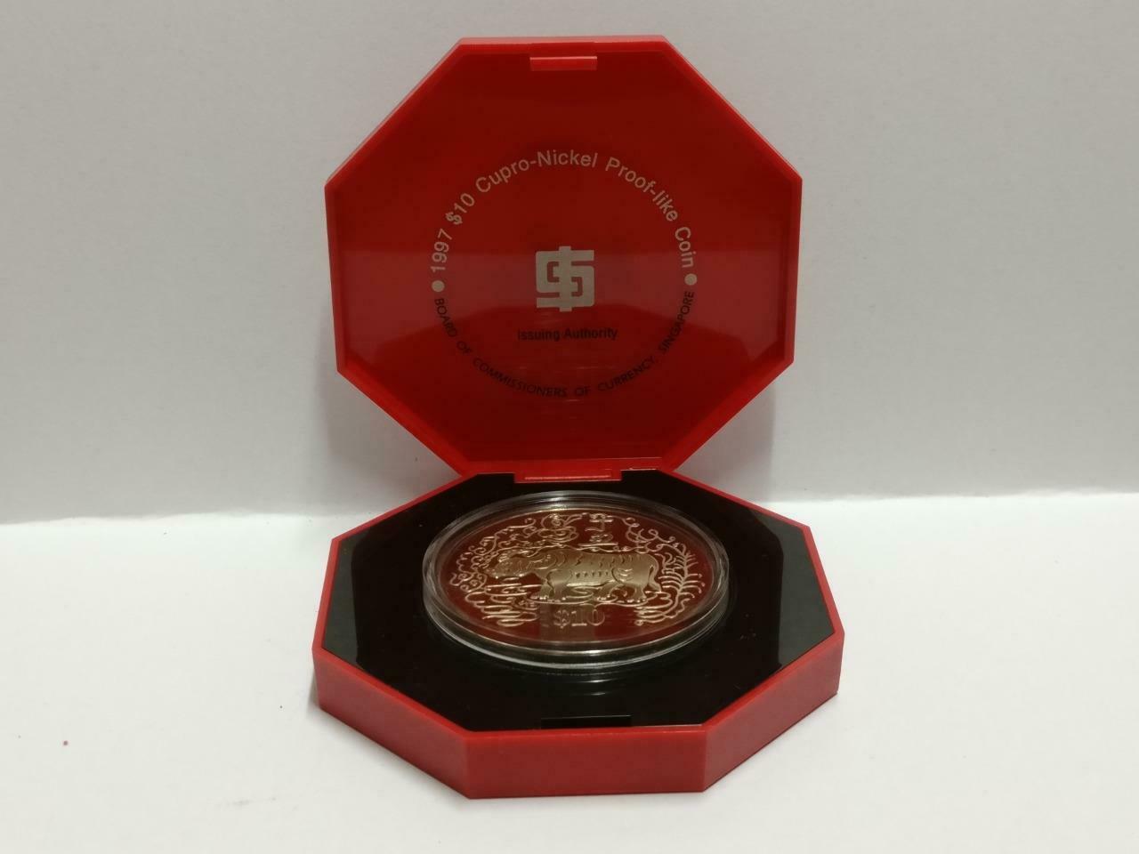 Singapore $10 Ox 1997 2nd Series Zodiac Copper Nickel Coin With Box (C053b)