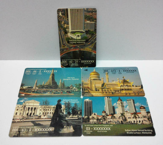 Used Vintage Singapore Phone Cards x5 Beautiful Overseas Scenery Building (A417)