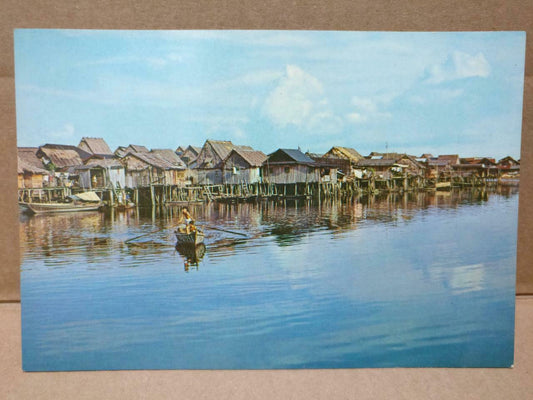 LUCKYPIGEON Riverine Kampong Houses On Slits Fisher Singapore Postcard (C1969)