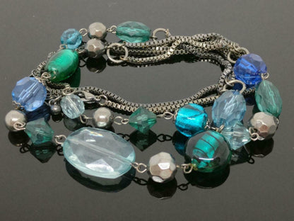 CJ888 Vintage Beautiful Beads Silver Tone Art Craft Estate Necklace F/S (J597)