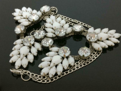 CJ888 Vintage Beautiful Flower Diamante & Rhinestones Estate Necklace F/S (J615)
