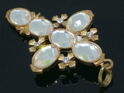 Rare Vintage Victorian Cross Rhinestone Beads Gold Tone Charm Pendant F/S (J820)