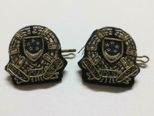 Rare Vintage Singapore Singapura Police Embroidered Patch 2x Pin Badge F/S B850