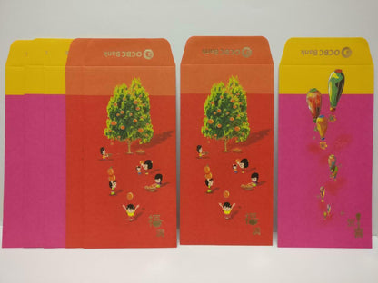 OCBC  Chinese New Year Oranges Red Packet Money Paper Envelope x Lot of 7 P1045