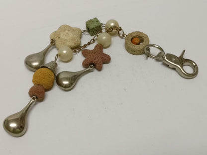 LP888 Rare Vintage Star Faux Pearl Flower Bag Multi Charms Keychain Keyring F/S (B834)