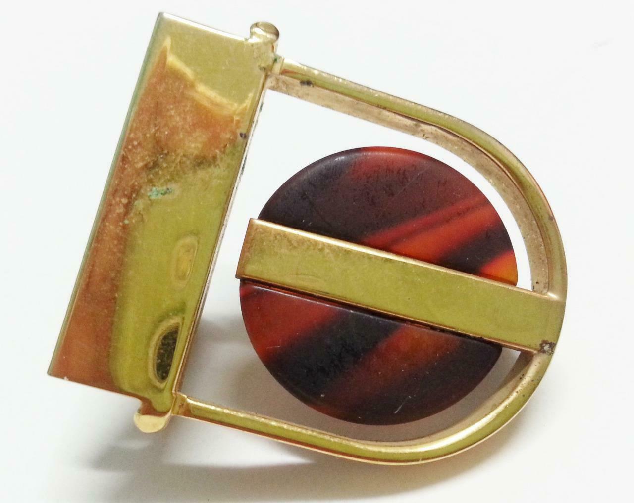 Rare Vintage Retro Stainless Steel Gold Plated Belt Buckle (B394)