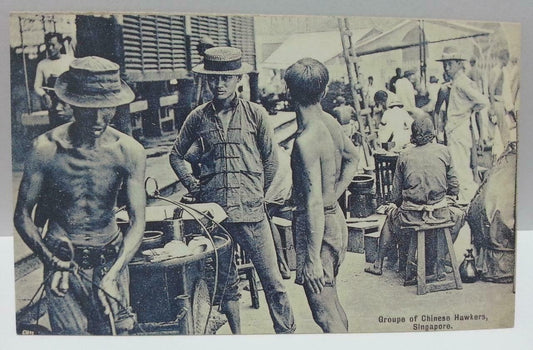 Chinese Hawkers At Old Market Vintage Singapore Postcard Reprint (AC142)