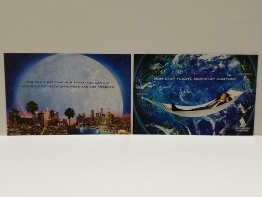 LUCKYPIGEON888 Singapore Airlines SIA To Los Angeles Postcard Set Of 2 (E0436)