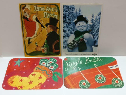 LUCKYPIGEON888 Heineken Beer Snowman Christmas Art Ad Postcard Lot Of 4 (E0481)
