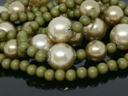 CJ888 Vintage Beautiful Faux Pearls & Green Beaded Estate Necklace F/S (J618)