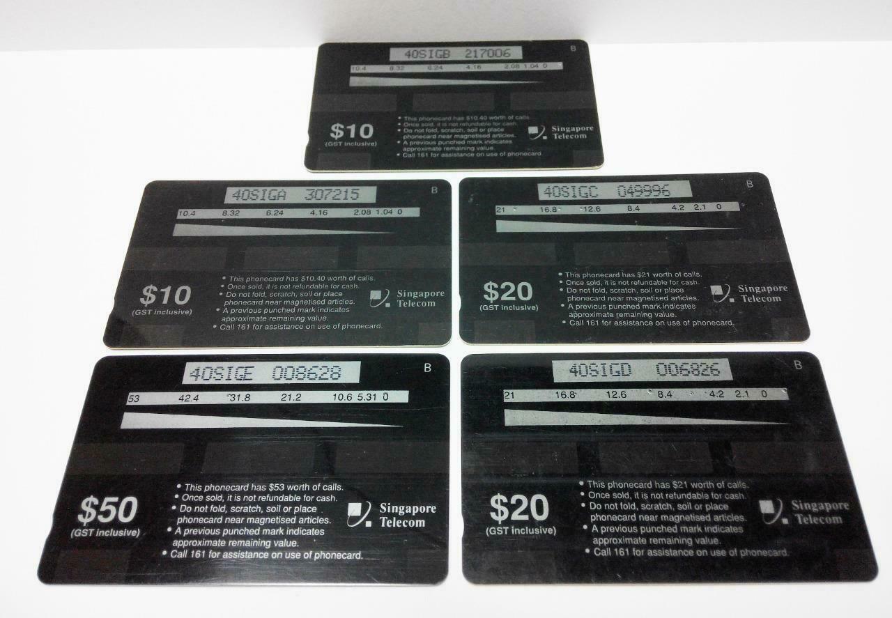 Used Vintage Singapore Phone Cards x5 Insects Bee Ant Ladybird Damselfly (A438)