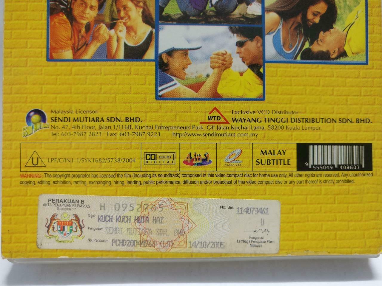 India Bollywood Hindi Movie KKHH Shah Rukh Khan Malaysia Video CD 4x VCD CD990