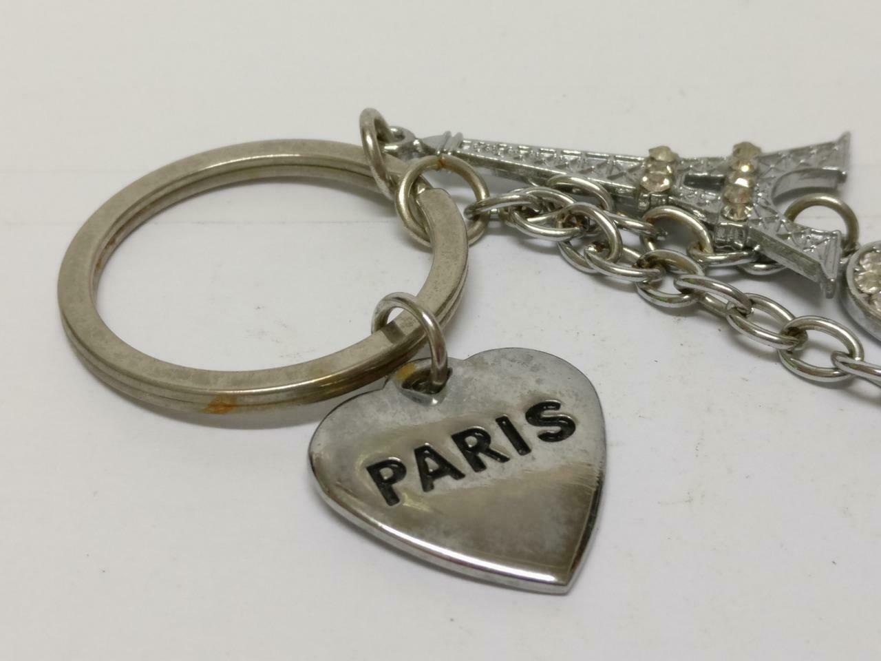 LP888 Vintage Paris Eiffel Tower Rhinestone Heart Metal Keychain Keyring F/S (B657)