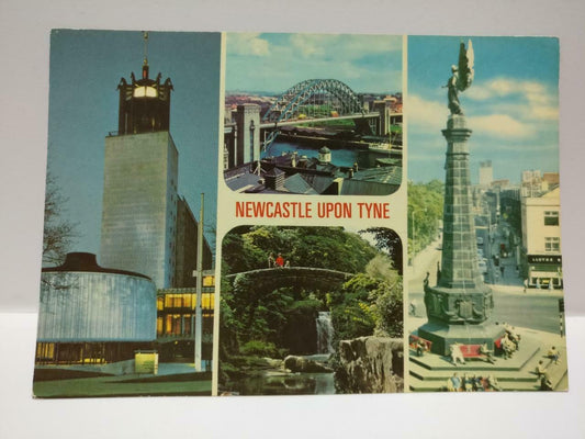 Vintage Newcastle Upon Tyne Bridge Haymarket Waterfall Color Postcard (P572)