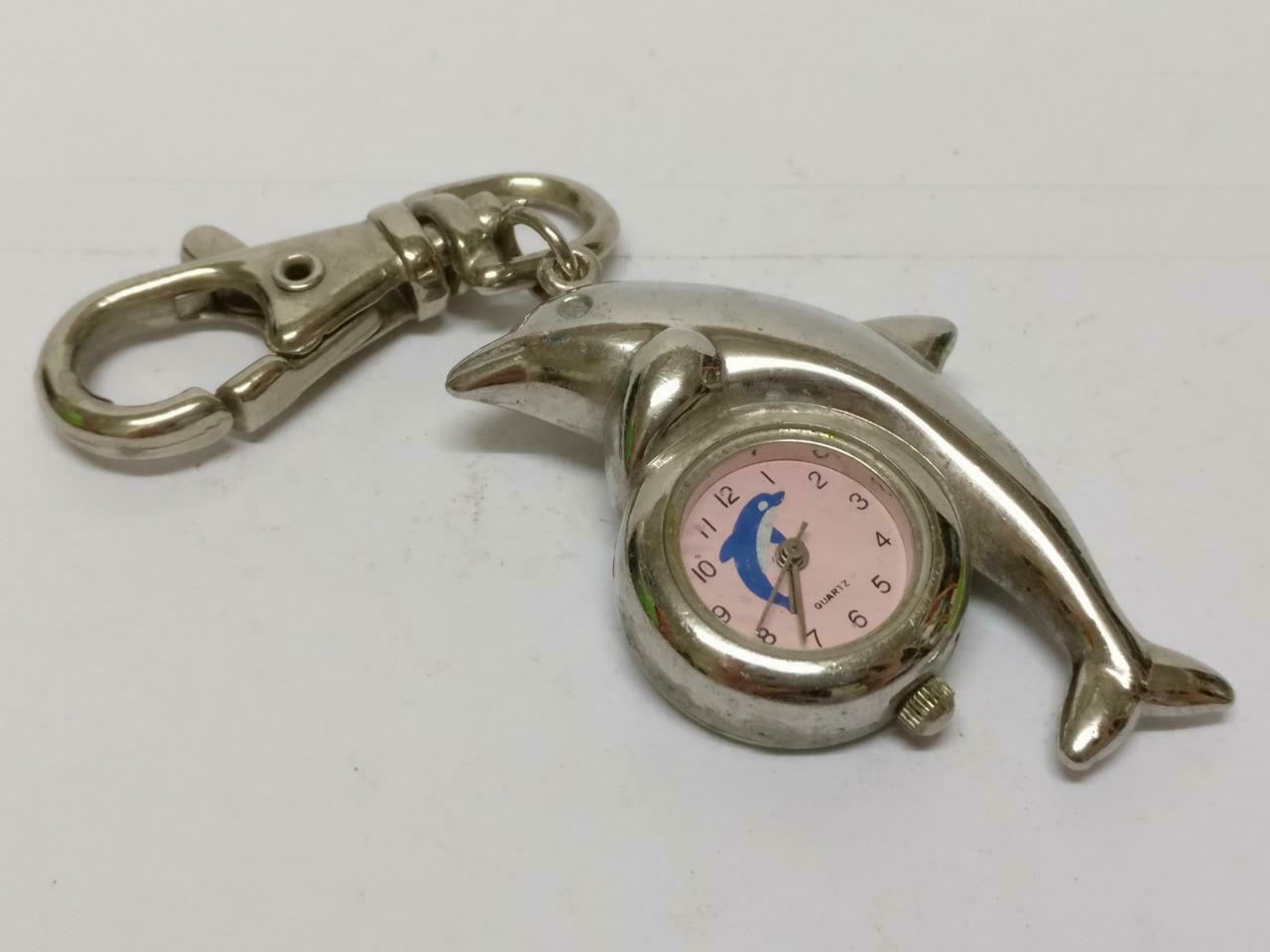 LP888 Vintage Dolphin Watch Silver Tone Metal Souvenir Keychain Keyring F/S (B660)