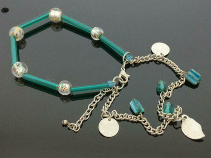 Beautiful Vintage Asia Green & Clear Layering Charms Beads Bracelet F/S (J668)