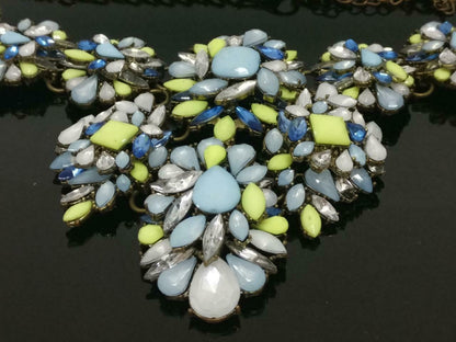 CJ888 Vintage Beautiful Pastel Flower Bronze Women Estate Necklace F/S J530
