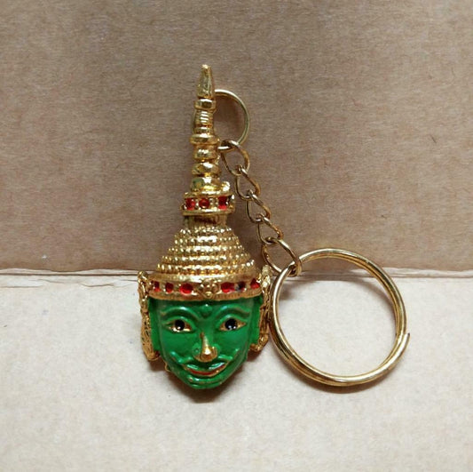 LP888 Thailand Traditional Mask Metal Gold Green Color Keychain Souvenir (B460)