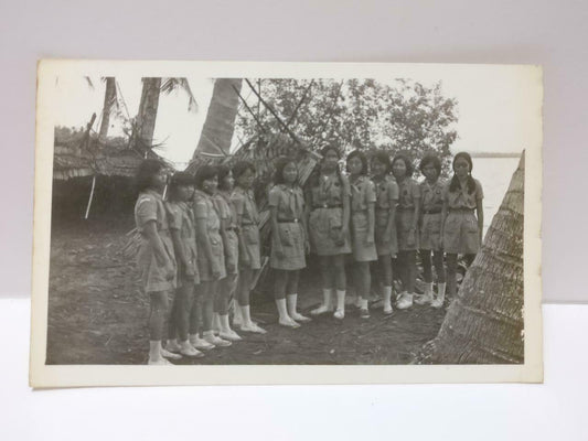 Vintage Singapore Scouts Girls At Outdoor Training Seaside Beach B&W Photo P504