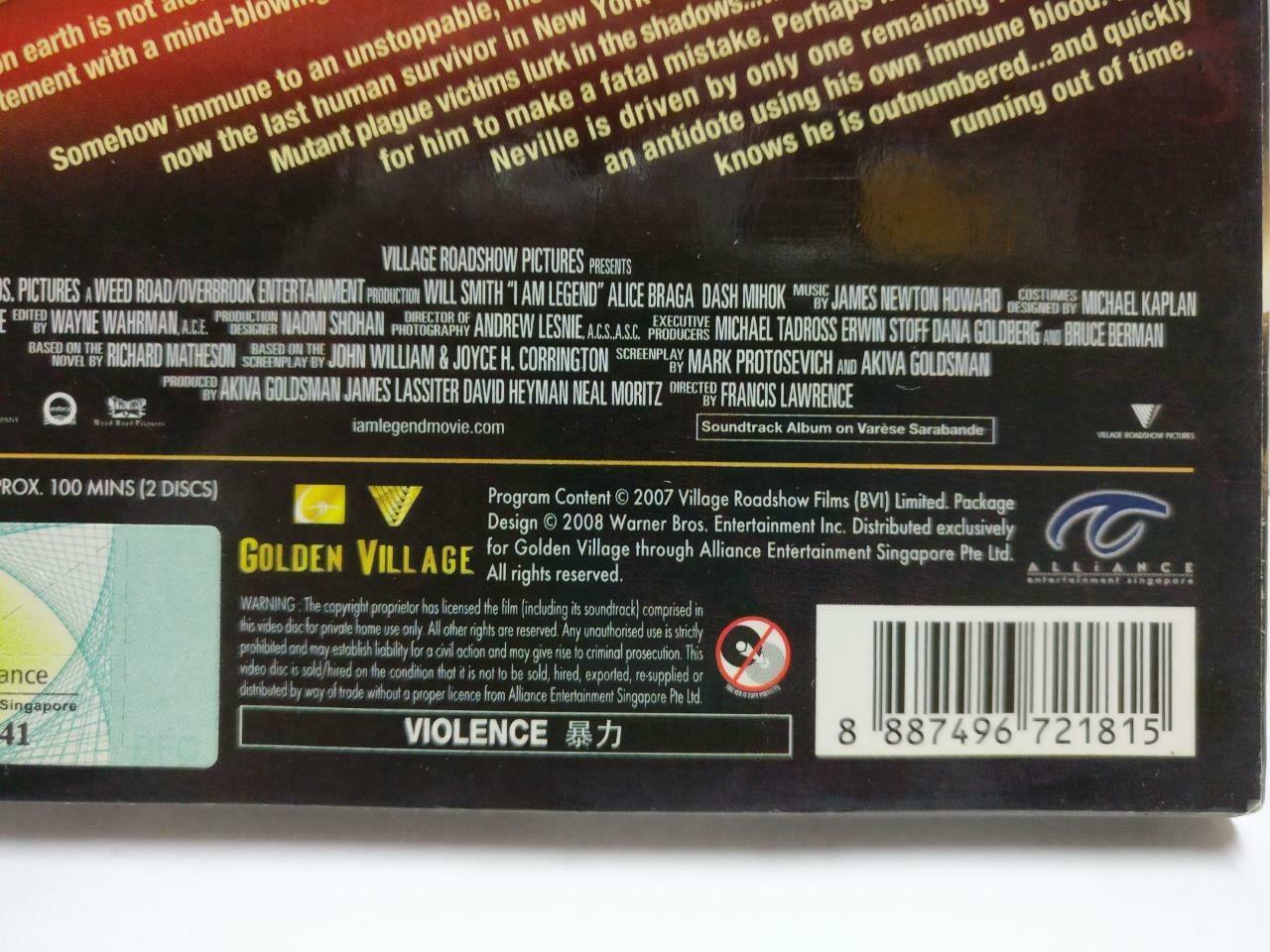 Movie I am Legend Will Smith 2007 Singapore English Video CD 2x VCD CD1148 D