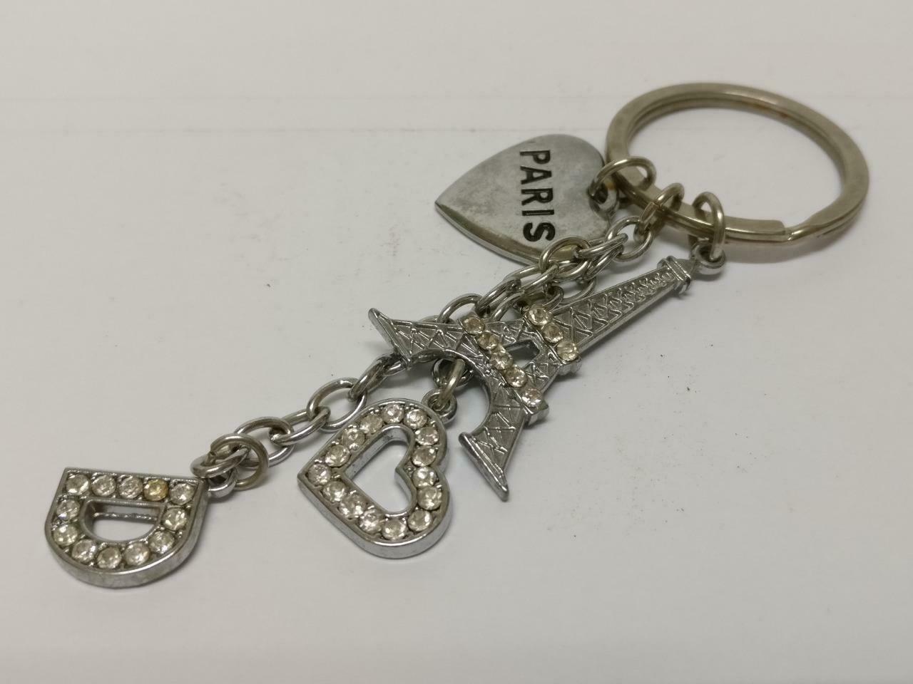 LP888 Vintage Paris Eiffel Tower Rhinestone Heart Metal Keychain Keyring F/S (B657)