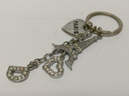 LP888 Vintage Paris Eiffel Tower Rhinestone Heart Metal Keychain Keyring F/S (B657)