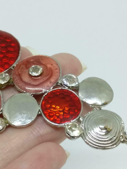 CJ888 Diamante Red Rhinestone Beads Art Silver Tone Charm Pendant F/S (J871)