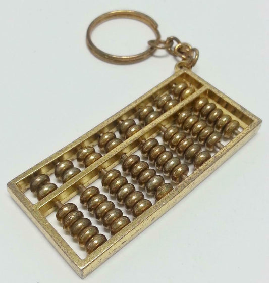 Vintage China Chinese Mini Abacus Metal Gold Tone Keyring Keychain  F/S B048