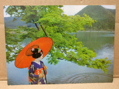 LUCKYPIGEON Maiko Standing By Hirosawa Pond Kyoto Japan Postcard (C1965)