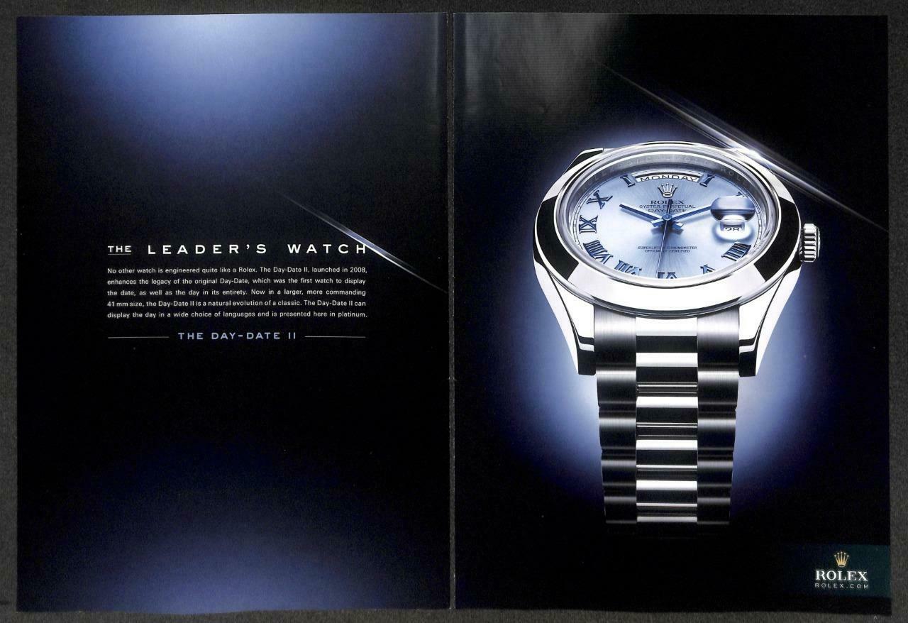 Vintage 2011 Rolex Watch Day-Date II Magazine Advertisement Print Ad x 2 (P931)