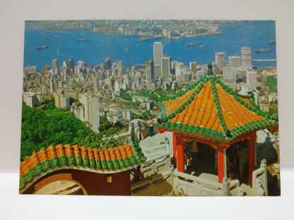 Vintage Hong Kong & Kowloon 九龍 Building Viewing From The Peak Postcard (P754)