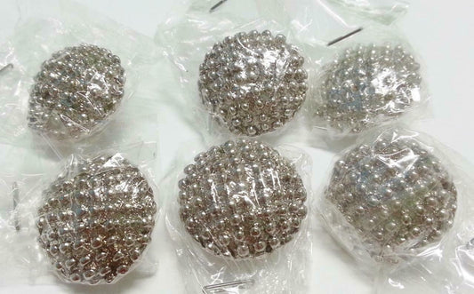 Rare Vintage Asia Retro Shining Silver Color Metal Round Buttons x 6 (B380)