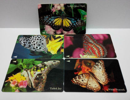 Used Vintage Singapore Phone Cards x5 Butterfly Yellow Glassy Tiger (A427)