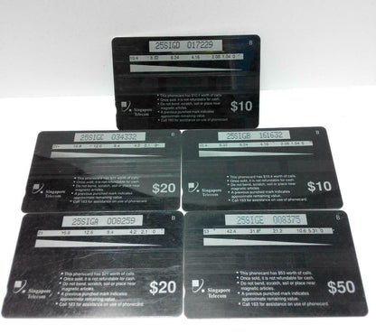 Used Vintage Singapore Phone Cards x5 Birds Little Egret Wood Sanpipers (A425)