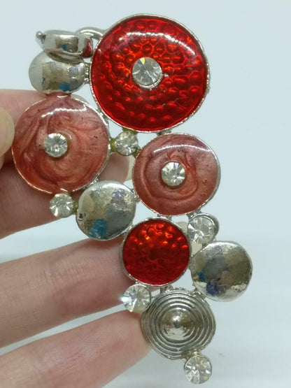 CJ888 Diamante Red Rhinestone Beads Art Silver Tone Charm Pendant F/S (J871)