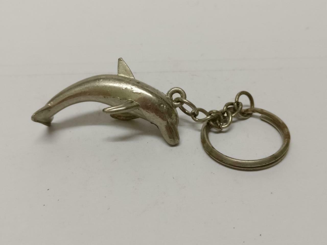 LP888 Rare Vintage Cute Dolphin Metal Silver Tone Souvenir Keychain Keyring F/S B688