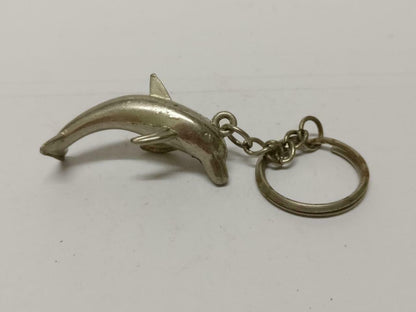 LP888 Rare Vintage Cute Dolphin Metal Silver Tone Souvenir Keychain Keyring F/S B688