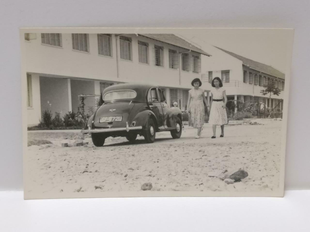 Vintage Asian Chinese Ladies Walking Beside Volkswagen Retro Car B&W Photo P387