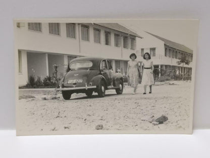 Vintage Asian Chinese Ladies Walking Beside Volkswagen Retro Car B&W Photo P387