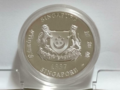 Singapore $10 Ox 1997 Proof 2 OZ Silver Coin With Box & Cert (C047b)