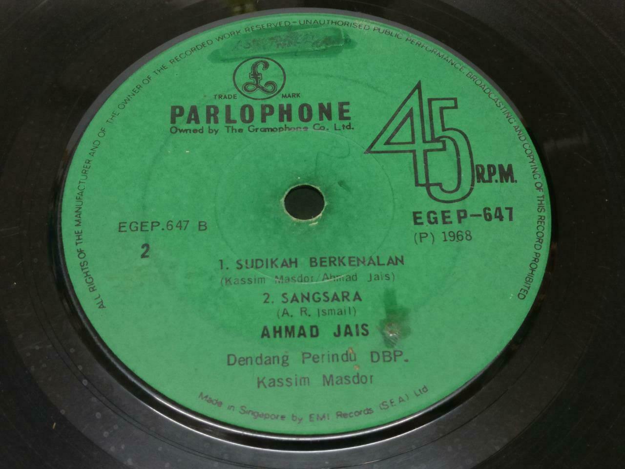 Malaysia Ahmad Jais Sangsara Rare EMI 1968 Singapore Malay EP 7" 45 RPM (EP368)