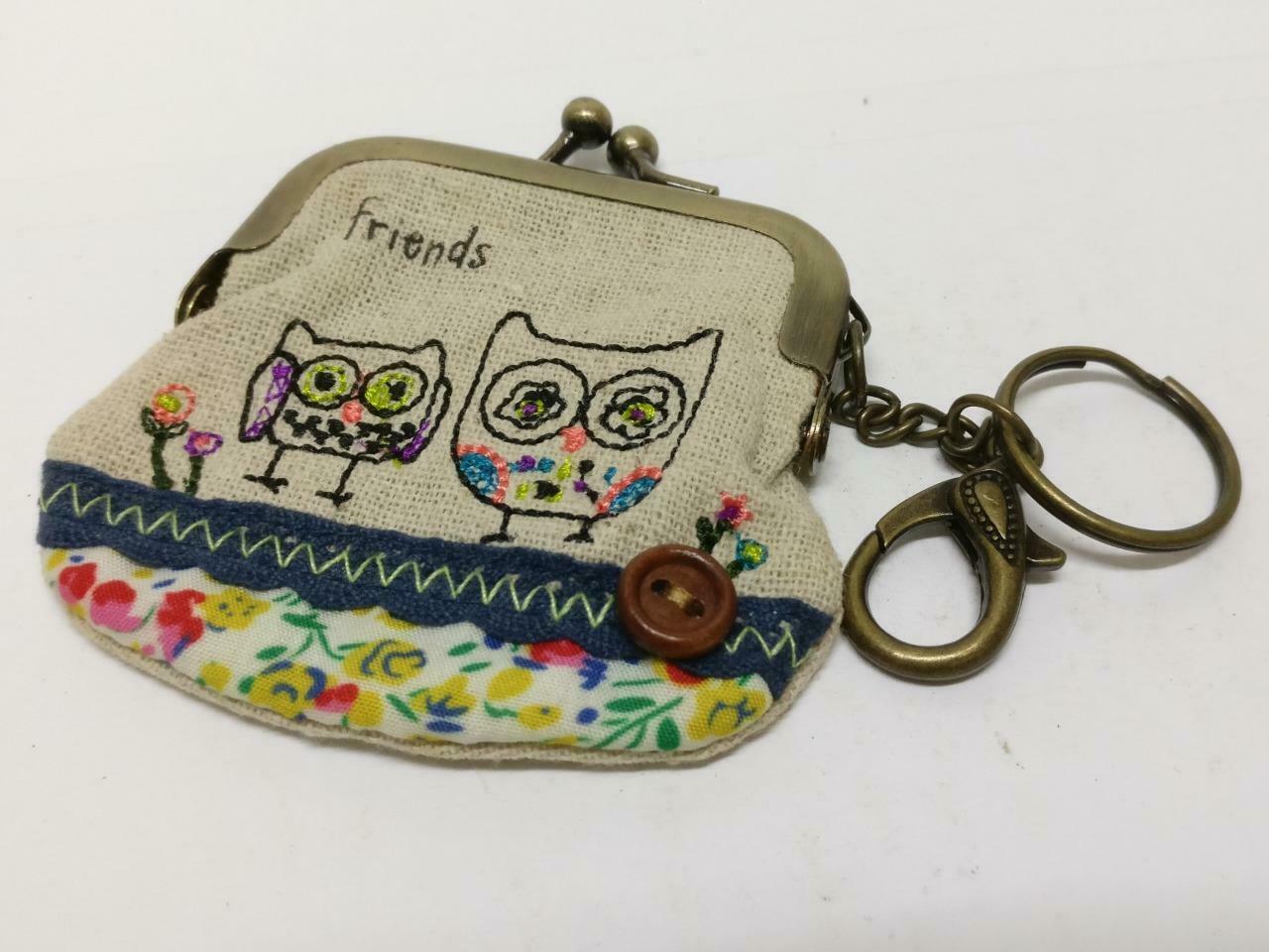 LP888 Vintage Handmade Friends Embriodery Money Coin Pouch Keychain Keyring F/S (B837)