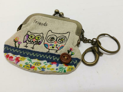 LP888 Vintage Handmade Friends Embriodery Money Coin Pouch Keychain Keyring F/S (B837)