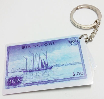 Vintage Singapore Orchid Series Mini Bank Notes $1 - $100 Keychain Keyring (A473