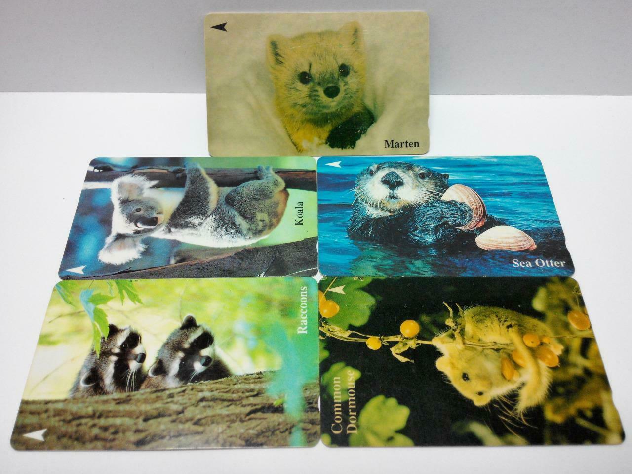 Used Vintage Singapore Phone Cards x5 Koala Sea Otta Raccoons Martens (A428)