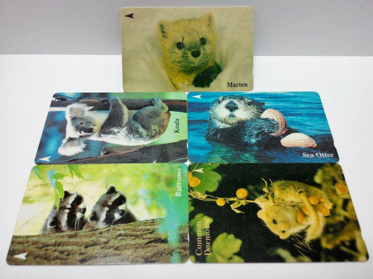 Used Vintage Singapore Phone Cards x5 Koala Sea Otta Raccoons Martens (A428)
