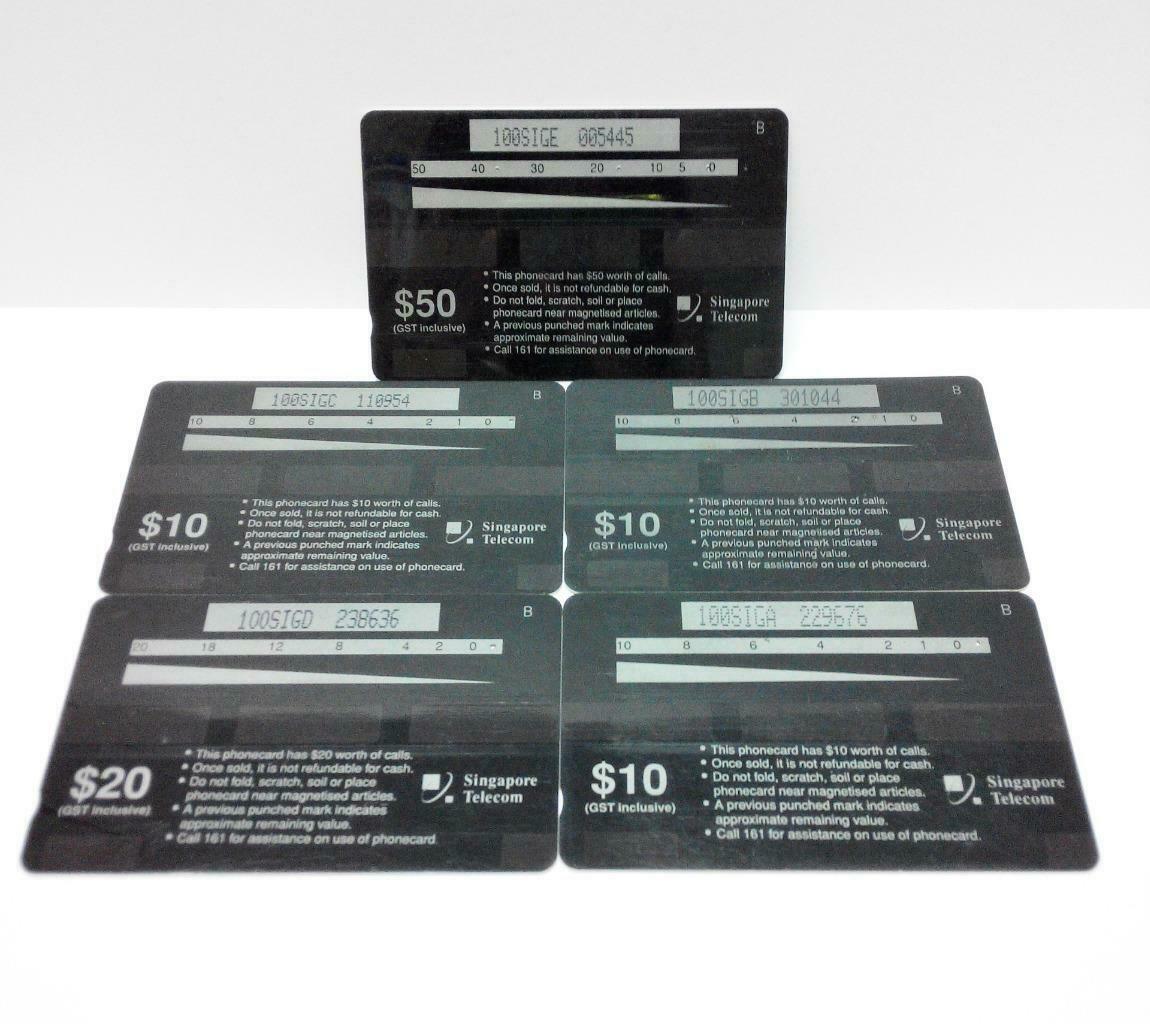 Used Vintage Singapore Phone Cards x5 Golden Dragon Fish Goldfish Sanko (A434)