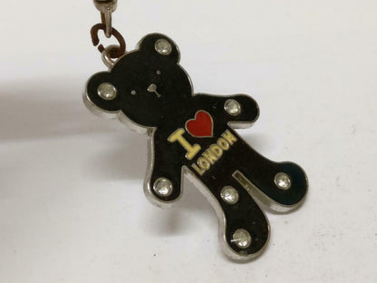 LP888 Vintage I Love London Cute Black Bear Rhinestones Souvenir Keychain F/S (B796)