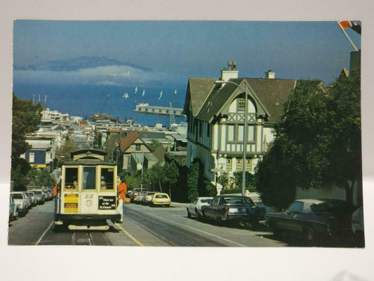 Vintage San Francisco Cable Car Houses Road Street View Color USA Postcard P623