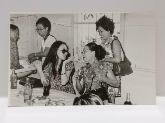 Vintage Chinese Ladies Together Party Drink House Guests Retro B&W Photo (P543)